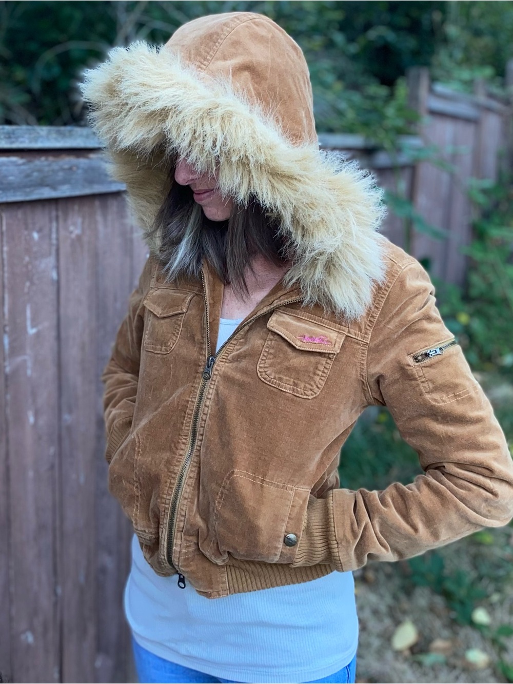 VTG 2000s Hollister Polar Wear Brown Velvet Bella Swan Fur Jacket M - Picture 3 of 7